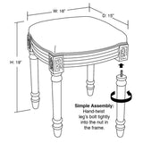 Toile White Wood/Linen Vanity Stool