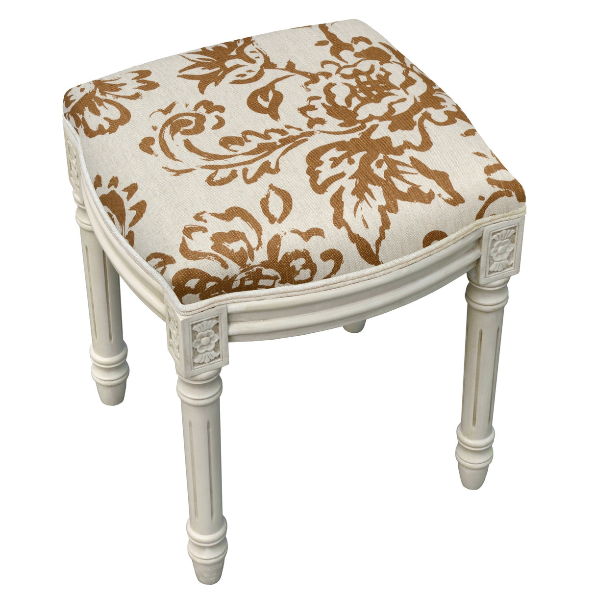 Toile White Wood/Linen Vanity Stool