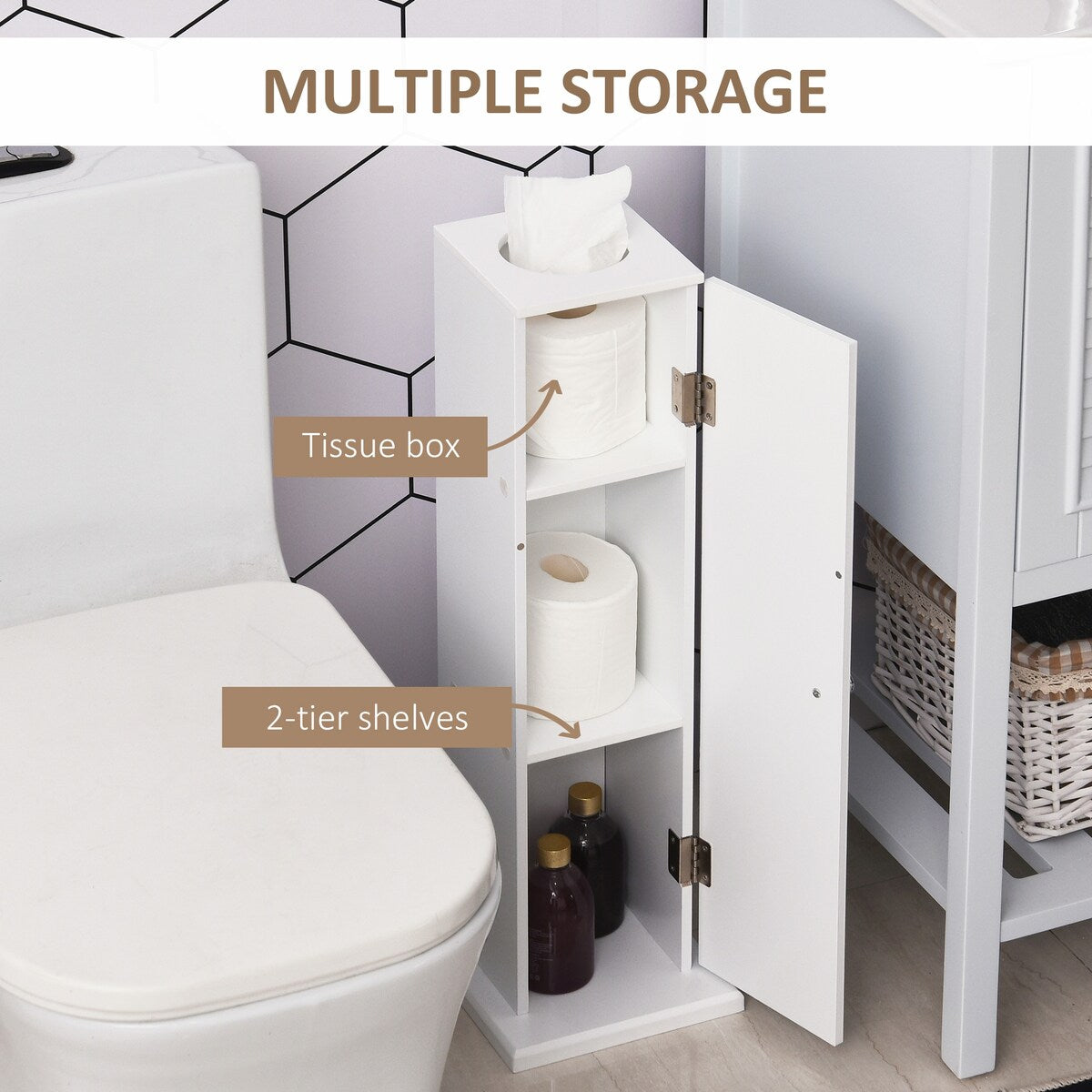 Toilet Paper Cabinet Bathroom Corner Floor Cabinet with Doors and Shelves, Bathroom Thin Storage Organizer for Paper Shampoo