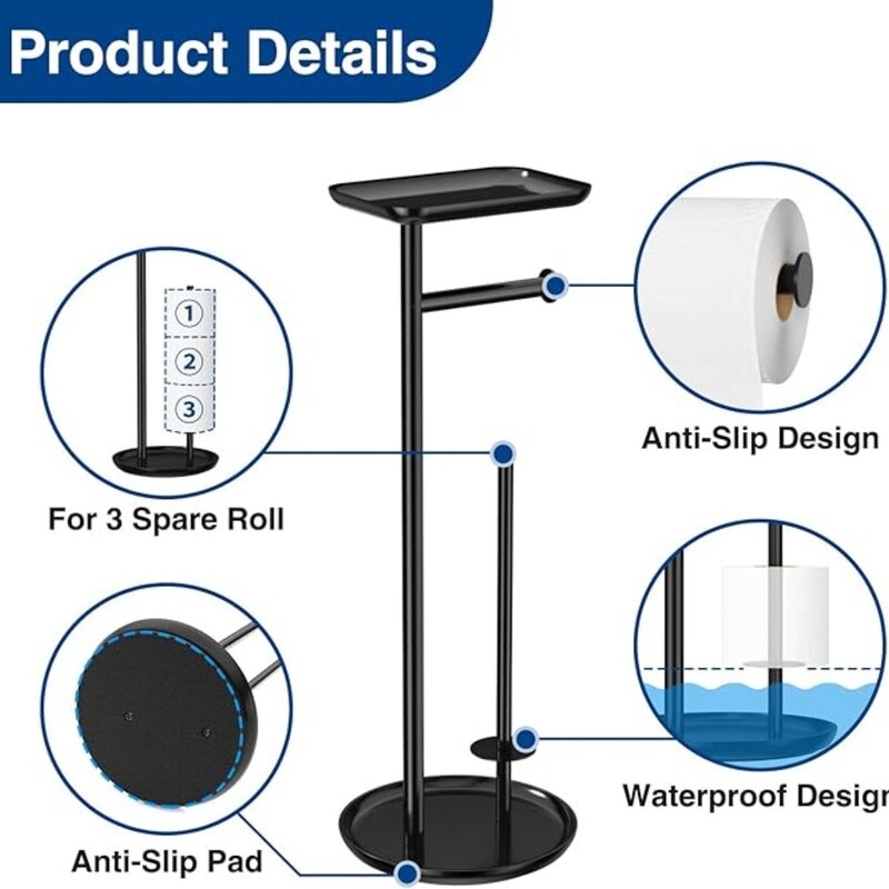 Toilet Paper Holder Stand with Top Storage Shelf, Chrome Toilet Paper Roll Holder