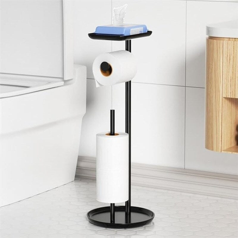 Toilet Paper Holder Stand with Top Storage Shelf, Chrome Toilet Paper Roll Holder