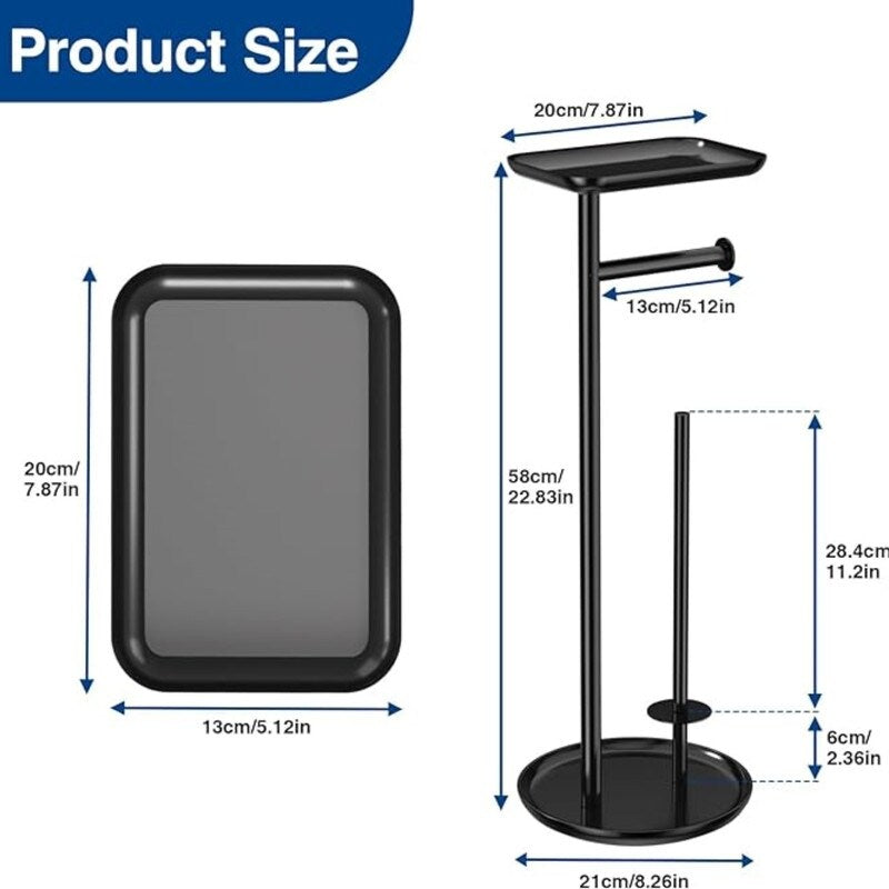 Toilet Paper Holder Stand with Top Storage Shelf, Chrome Toilet Paper Roll Holder