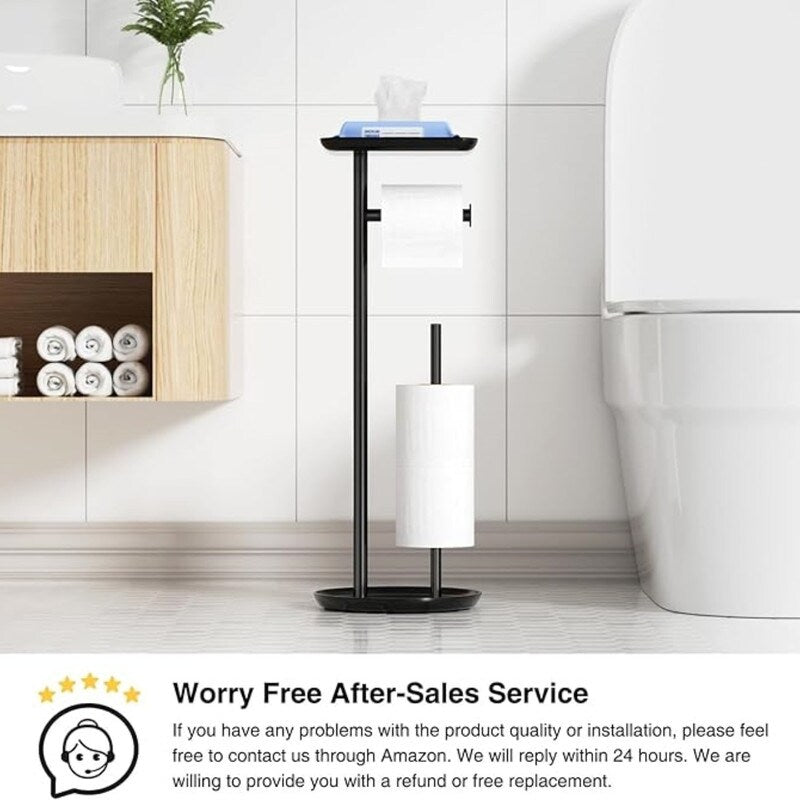 Toilet Paper Holder Stand with Top Storage Shelf, Chrome Toilet Paper Roll Holder