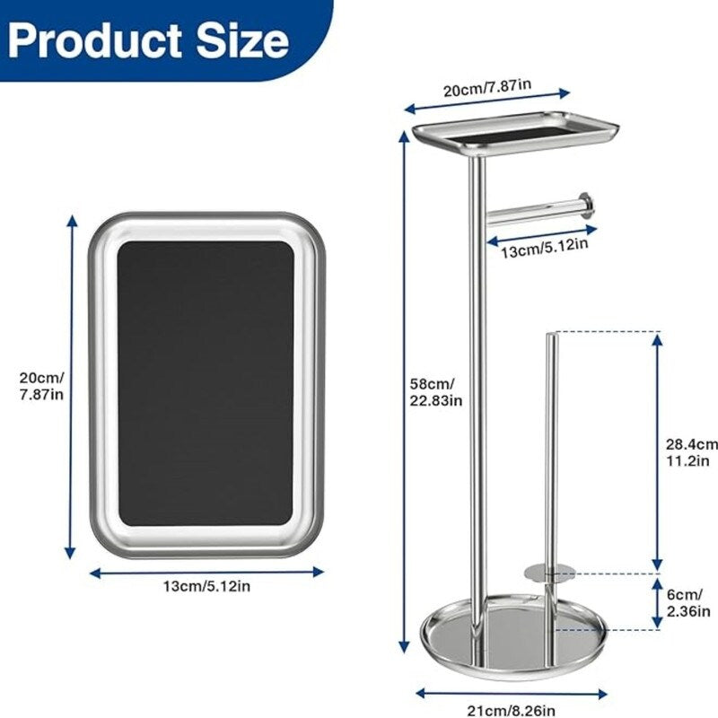Toilet Paper Holder Stand with Top Storage Shelf, Chrome Toilet Paper Roll Holder