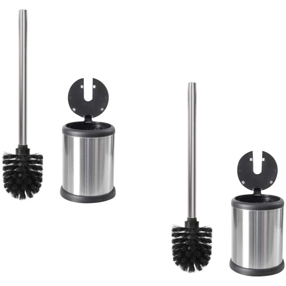 ToiletTree Products Deluxe Stainless Steel Toilet Brush with Lid, Bathroom Accessories for Toilet Cleaning (2 Pack)
