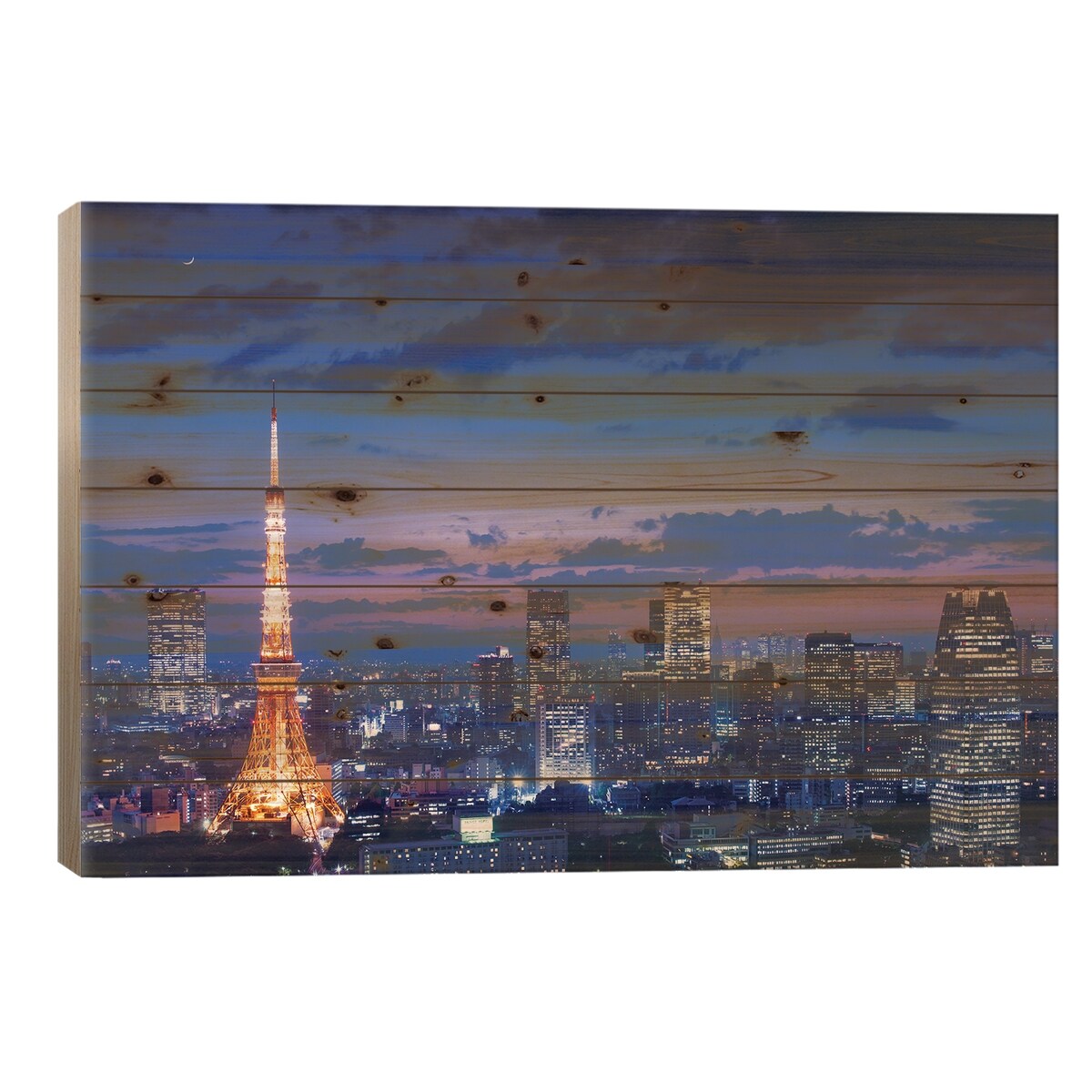 Tokyo Night View Print On Wood by Takao Kataoka - Multi-Color