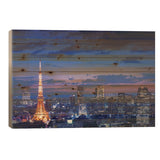 Tokyo Night View Print On Wood by Takao Kataoka - Multi-Color