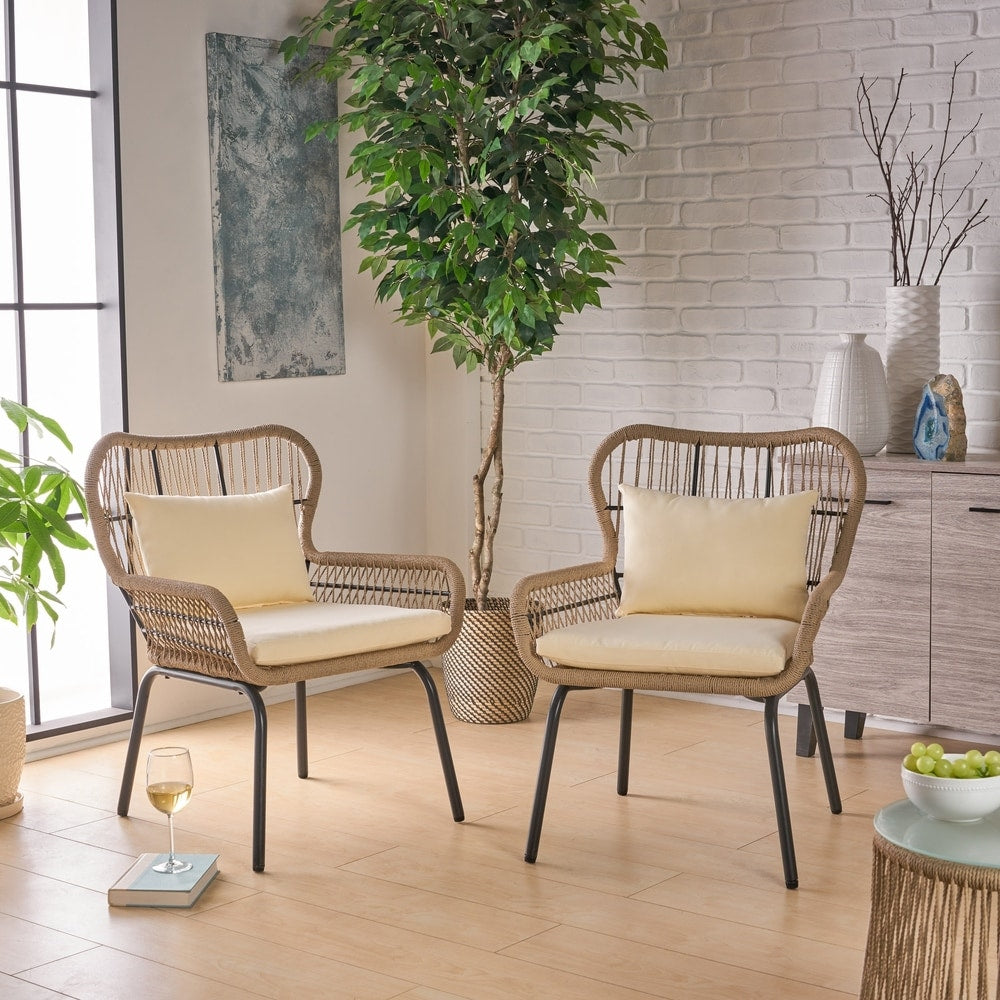Tolovana Indoor Steel and Rope Club Chairs with Cushioned by Christopher Knight Home