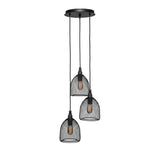 Toltec 3 Light Plexus Pendant Shown In Matte Black Finish with Metal Shade and Antique Bulb - abstract