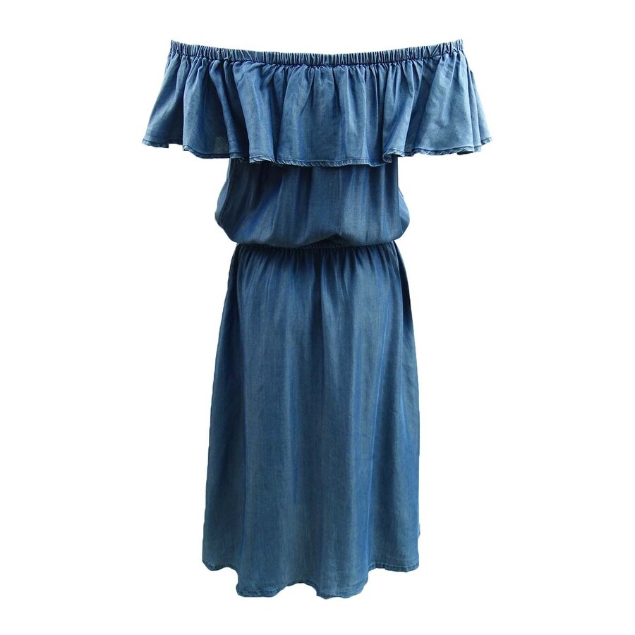 Tommy Bahama Women's Off the Shoulder Dress Swim Cover-Up (S, Chambray)