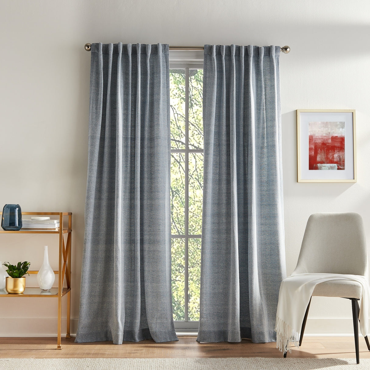 Tommy Hilfiger Herringbone Curtain Panel Pair