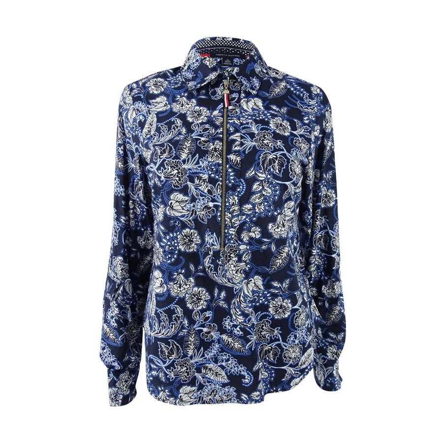 Tommy Hilfiger Women's Cotton Printed Zip-Front Shirt