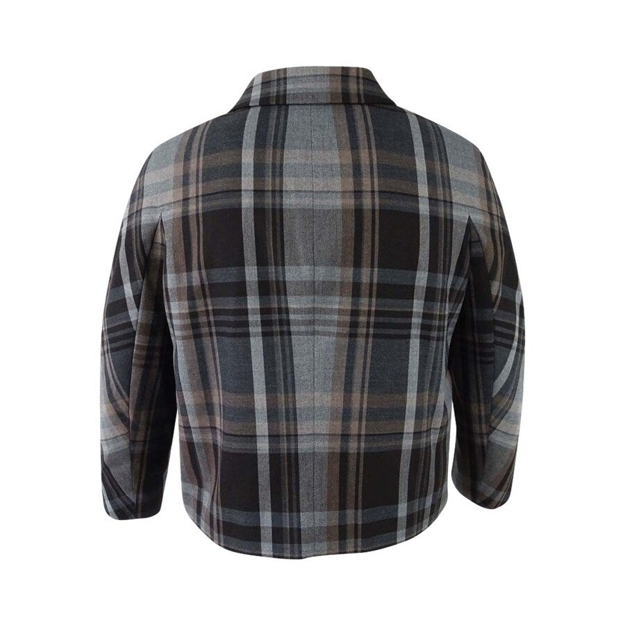 Tommy Hilfiger Women's Cropped Plaid Jacket (2, Grey Multi)