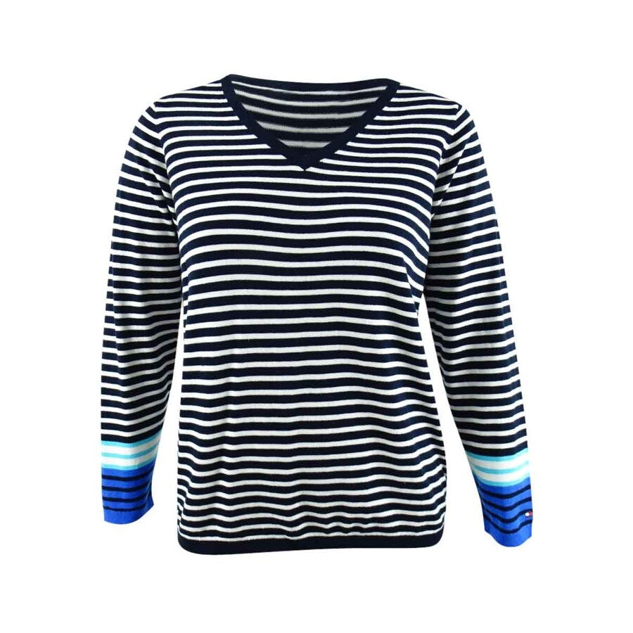 Tommy Hilfiger Women's Plus Striped V-Neck Sweater