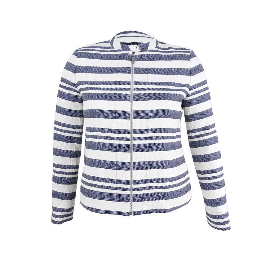 Tommy Hilfiger Women's Twill Striped Zip-Front Blazer (6, Indigo/Cream)