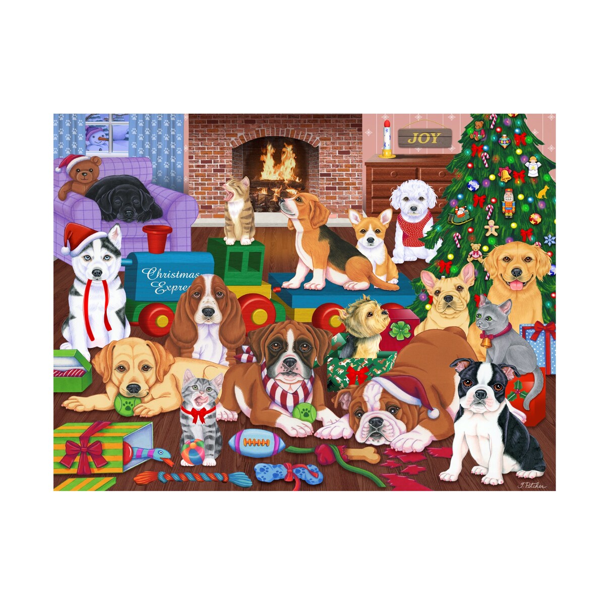 Tomoyo Pitcher 'Puppies Christmas Eve' Canvas Art