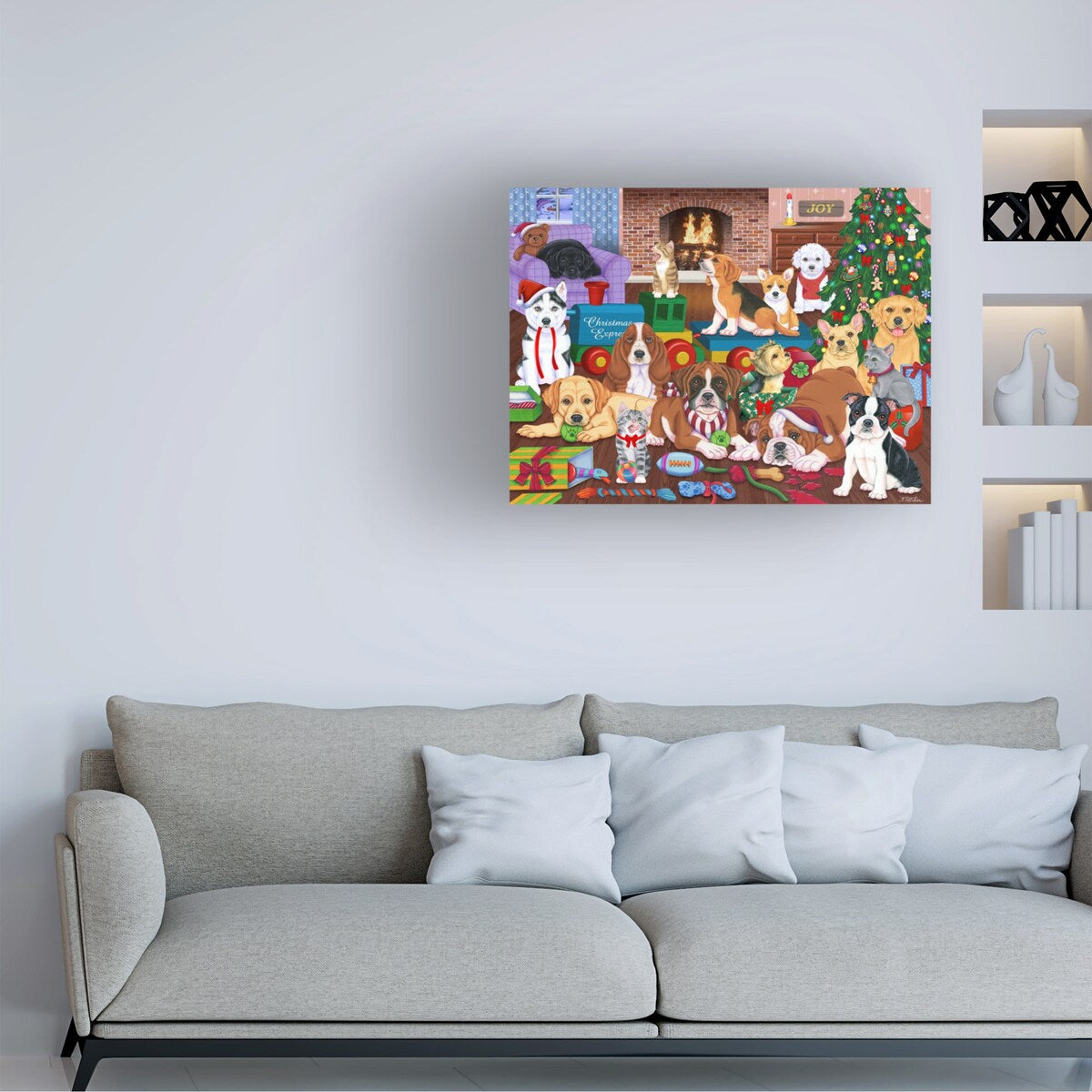 Tomoyo Pitcher 'Puppies Christmas Eve' Canvas Art