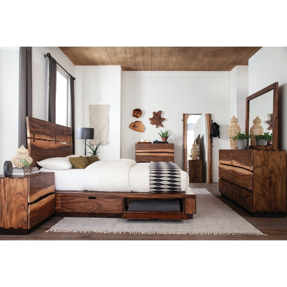 Tonia Smokey Walnut California King Storage Bed