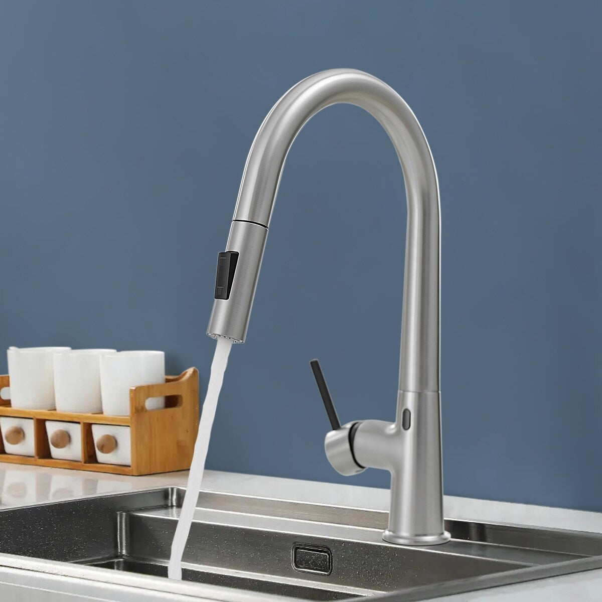 Topcraft Pull Down Stainless Steel Kitchen Faucet with Sprayer and Sensor