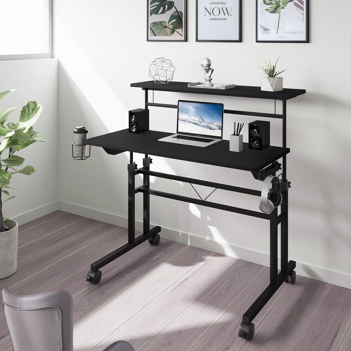 Topcraft Rolling Writing Desk, Height Adjustable, Moveable Shelf