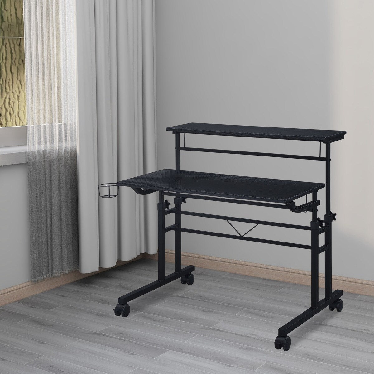 Topcraft Rolling Writing Desk, Height Adjustable, Moveable Shelf
