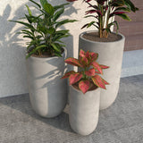 Topiary 3-Piece Modern Cylinder Fiberstone and MgO Clay Planter Set w Drainage Holes for Indoor Outdoor Home Office Garden Porch