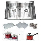 Topmount / Drop-in 16 Gauge 36 in. x 22 in. x 10 in. Stainless Steel Double Bowl 50/50 Zero Radius Kitchen Sink