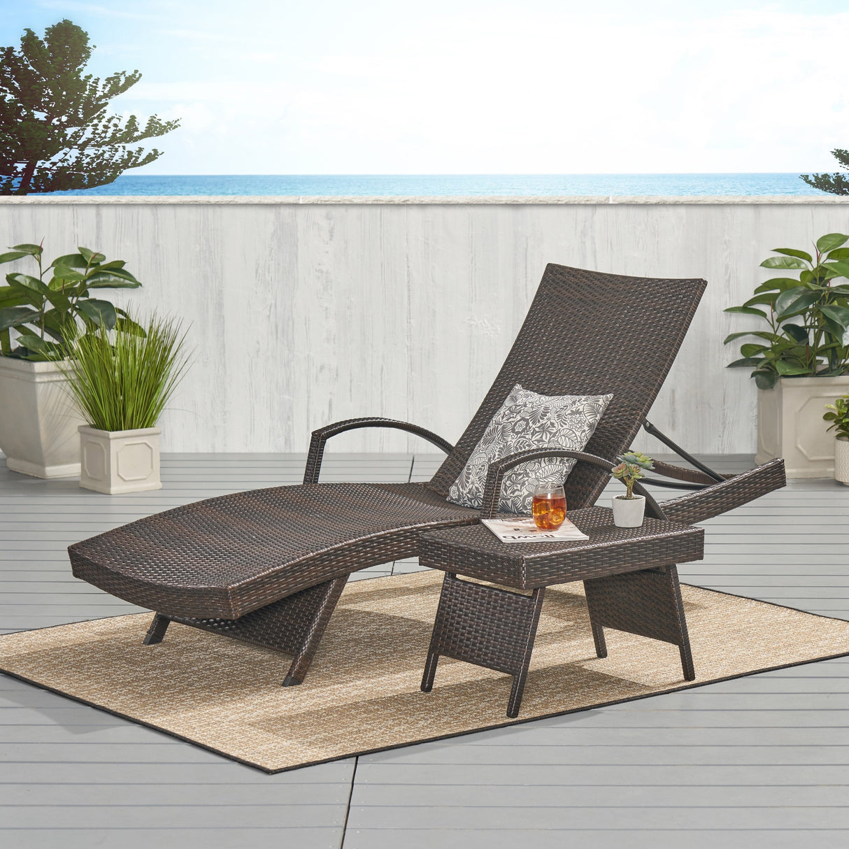 Toscana Outdoor 2-piece Wicker Armed Chaise Lounge Set by Christopher Knight Home