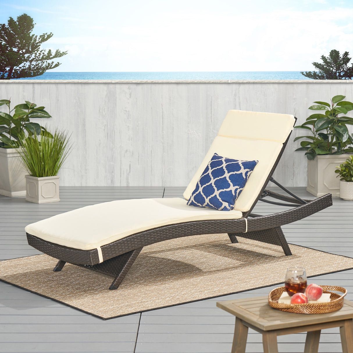 Toscana Outdoor Brown Wicker Adjustable Chaise Lounge with Cushion by Christopher Knight Home