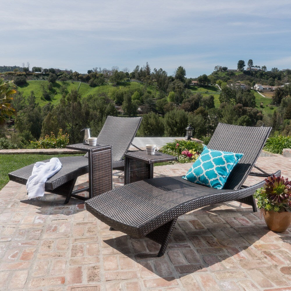 Toscana Outdoor Wicker Adjustable Chaise Lounge with C-shaped Wicker Table Set by Christopher Knight Home
