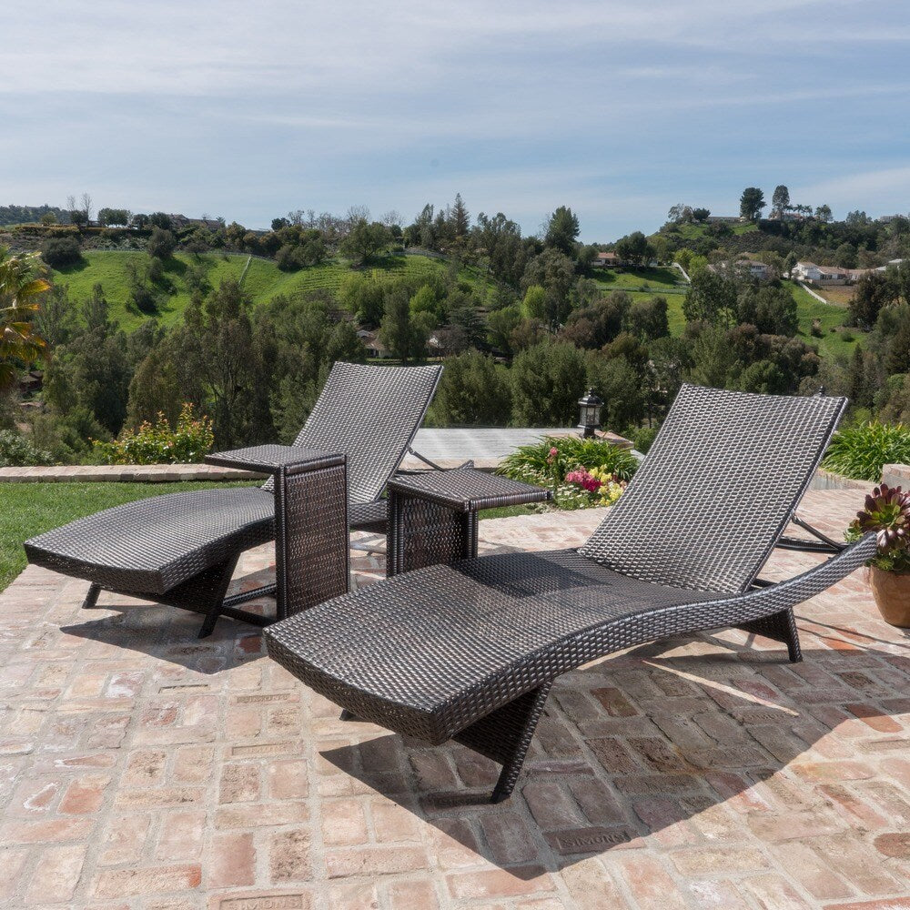 Toscana Outdoor Wicker Adjustable Chaise Lounge with C-shaped Wicker Table Set by Christopher Knight Home