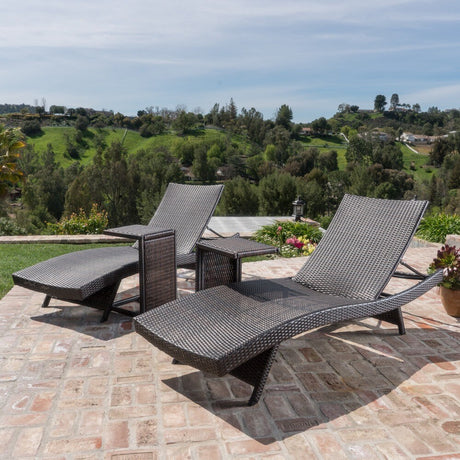 Toscana Outdoor Wicker Adjustable Chaise Lounge with C-shaped Wicker Table Set by Christopher Knight Home
