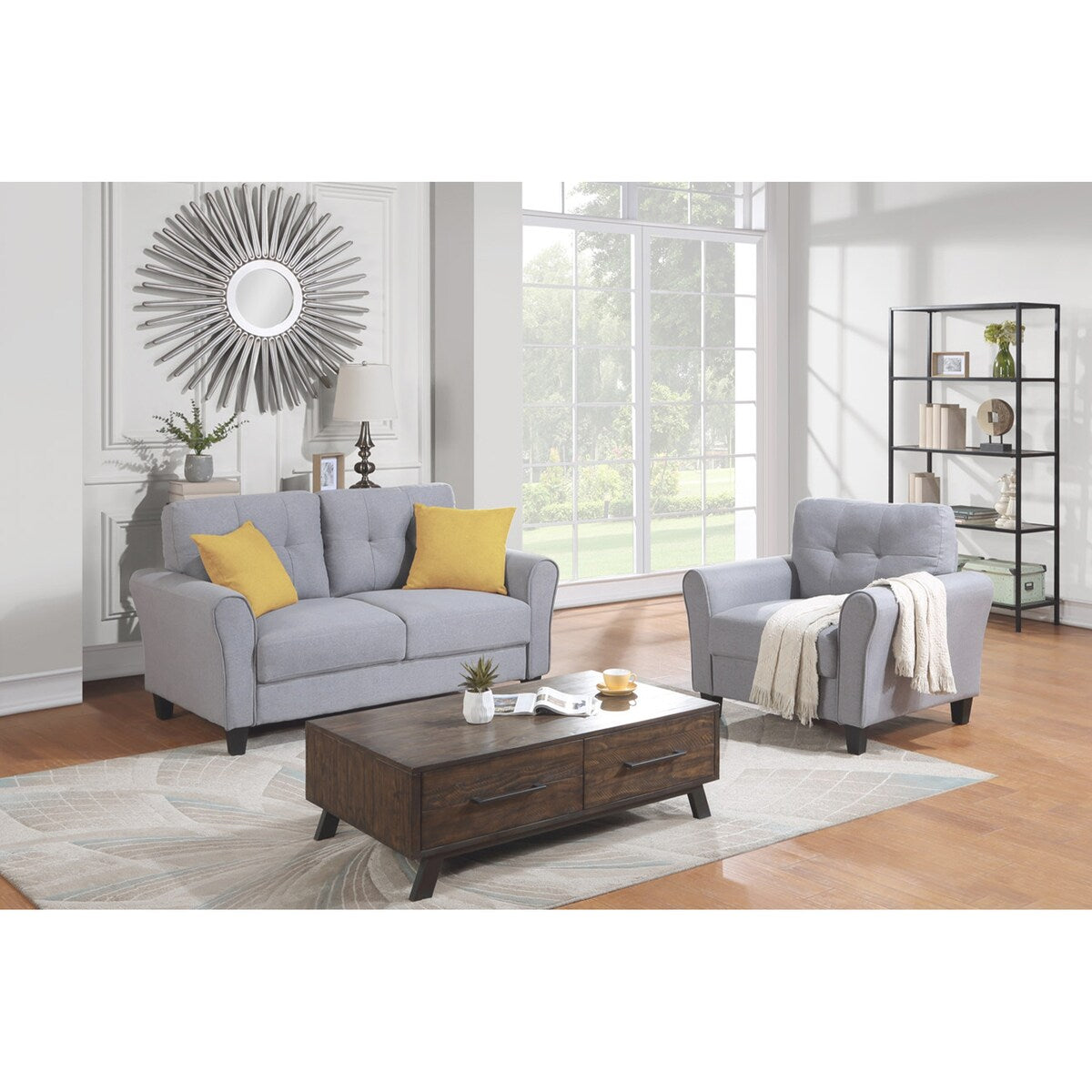 Living Room Sofa 2-piece Set Linen Upholstered Couch Furniture Armchair & Loveseat for Home Office (1+3 Seat)