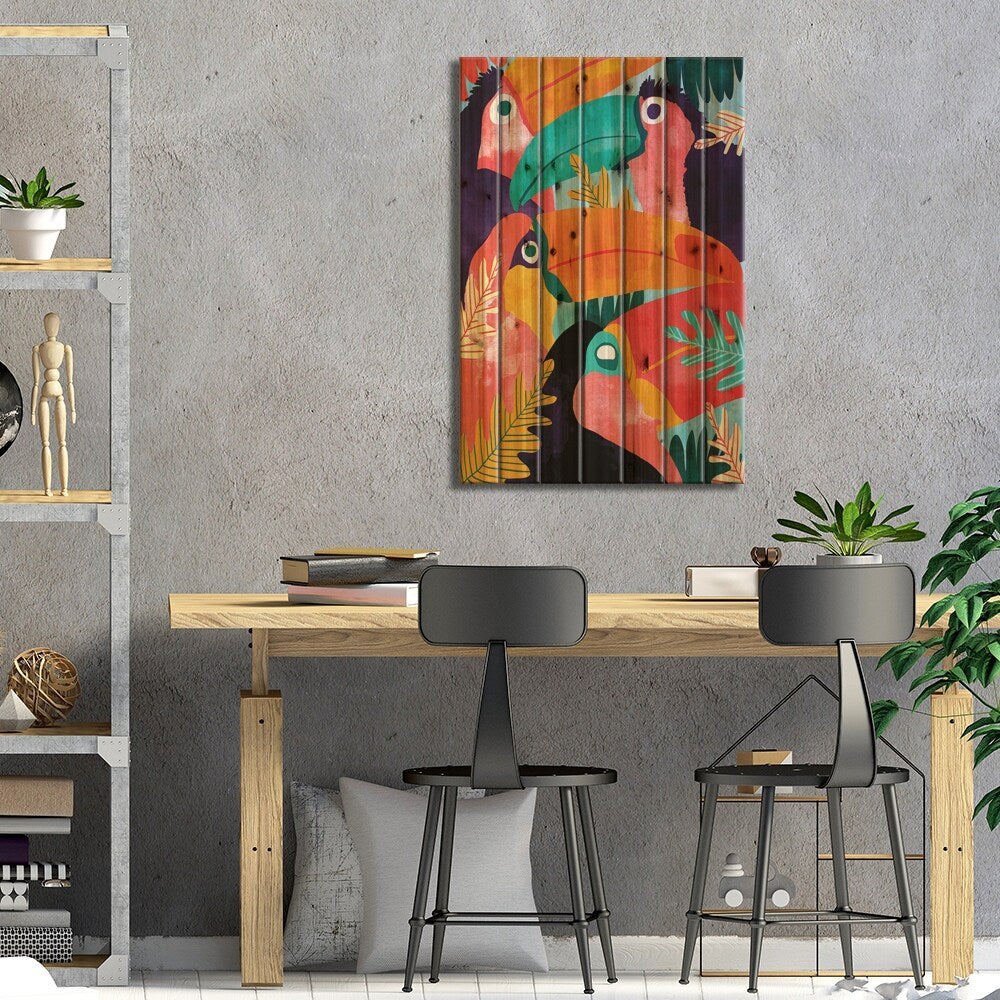 Toucan Flock Print On Wood by 83 Oranges - Multi-Color