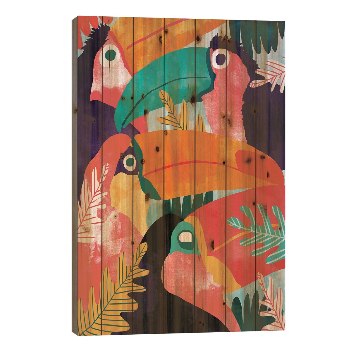 Toucan Flock Print On Wood by 83 Oranges - Multi-Color