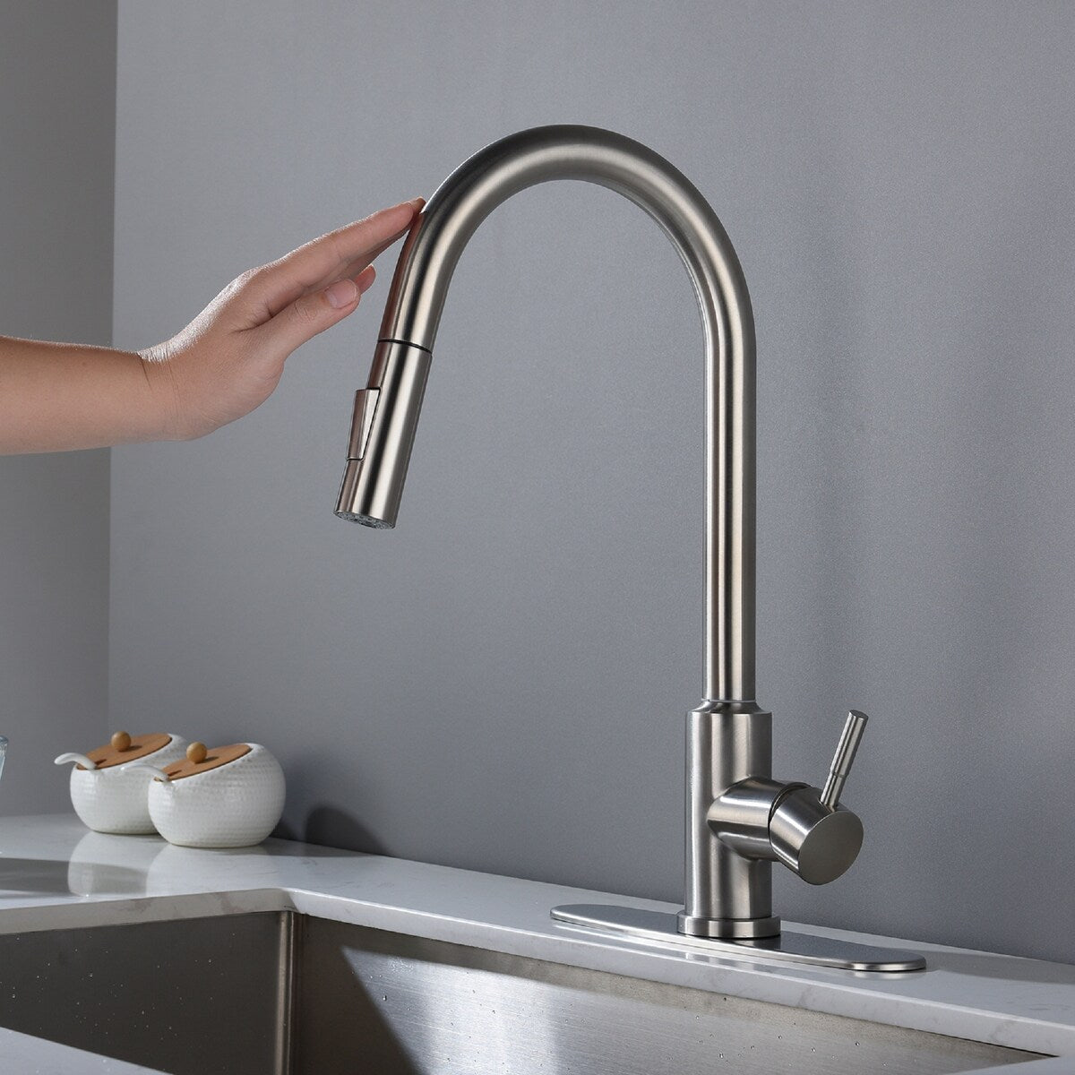 Touch Kitchen Faucet with Pull Down Sprayer Stainless Steel - spout Height:16.49 inches