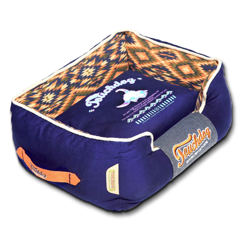 Touchdog 70's Vintage-Tribal Throwback Diamond Patterned Ultra-Plush Rectangular-Boxed Dog Bed