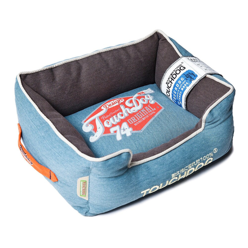 Touchdog Original Sporty Vintage Throwback Reversible Plush Rectangular Dog Bed