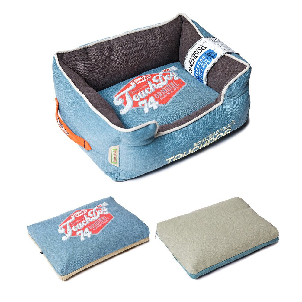 Touchdog Original Sporty Vintage Throwback Reversible Plush Rectangular Dog Bed