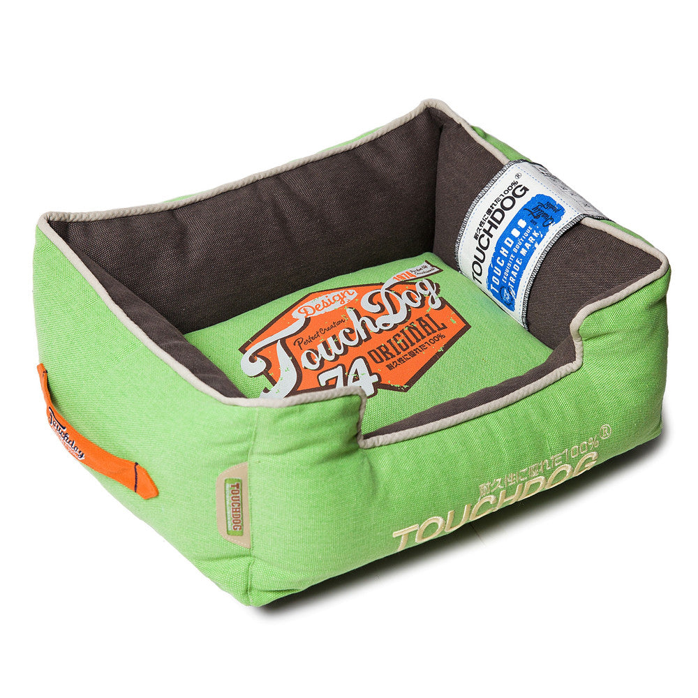 Touchdog Original Sporty Vintage Throwback Reversible Plush Rectangular Dog Bed