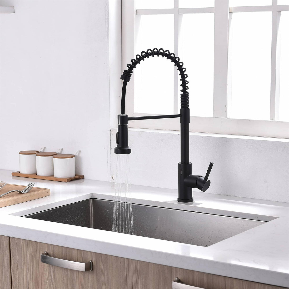 Touchless Pull Down Kitchen Faucet Single Handle Commercial Kitchen Sink Faucets With Sprayer Smart Single Hole Taps With Valve