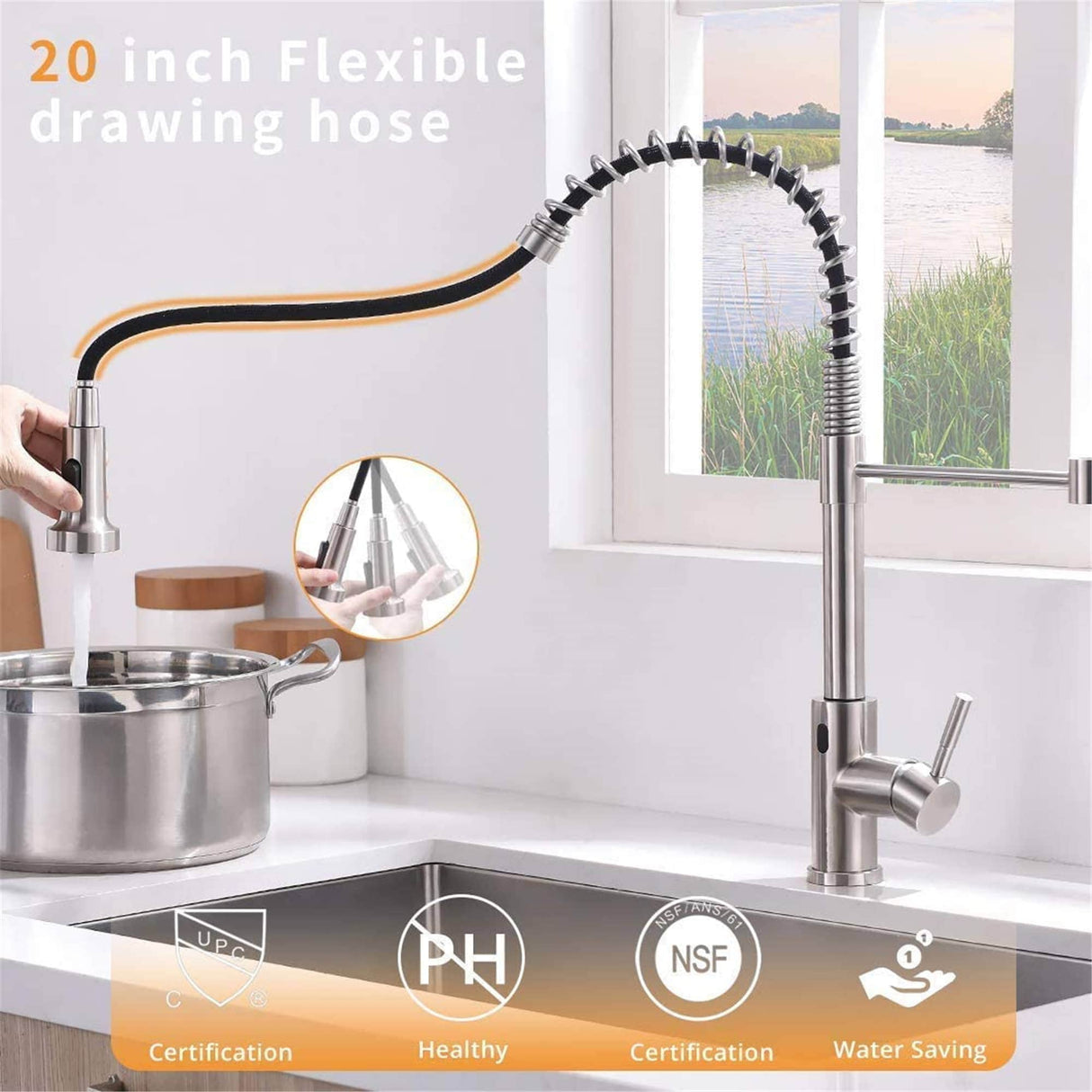 Touchless Pull Down Kitchen Faucet Single Handle Commercial Kitchen Sink Faucets With Sprayer Smart Single Hole Taps With Valve