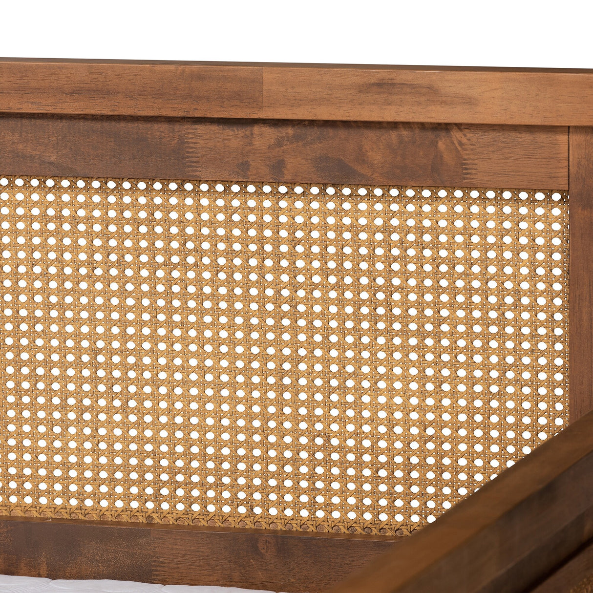 Toveli Vintage French Walnut Wood and Rattan Full Size Daybed