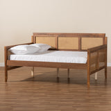 Toveli Vintage French Walnut Wood and Rattan Full Size Daybed