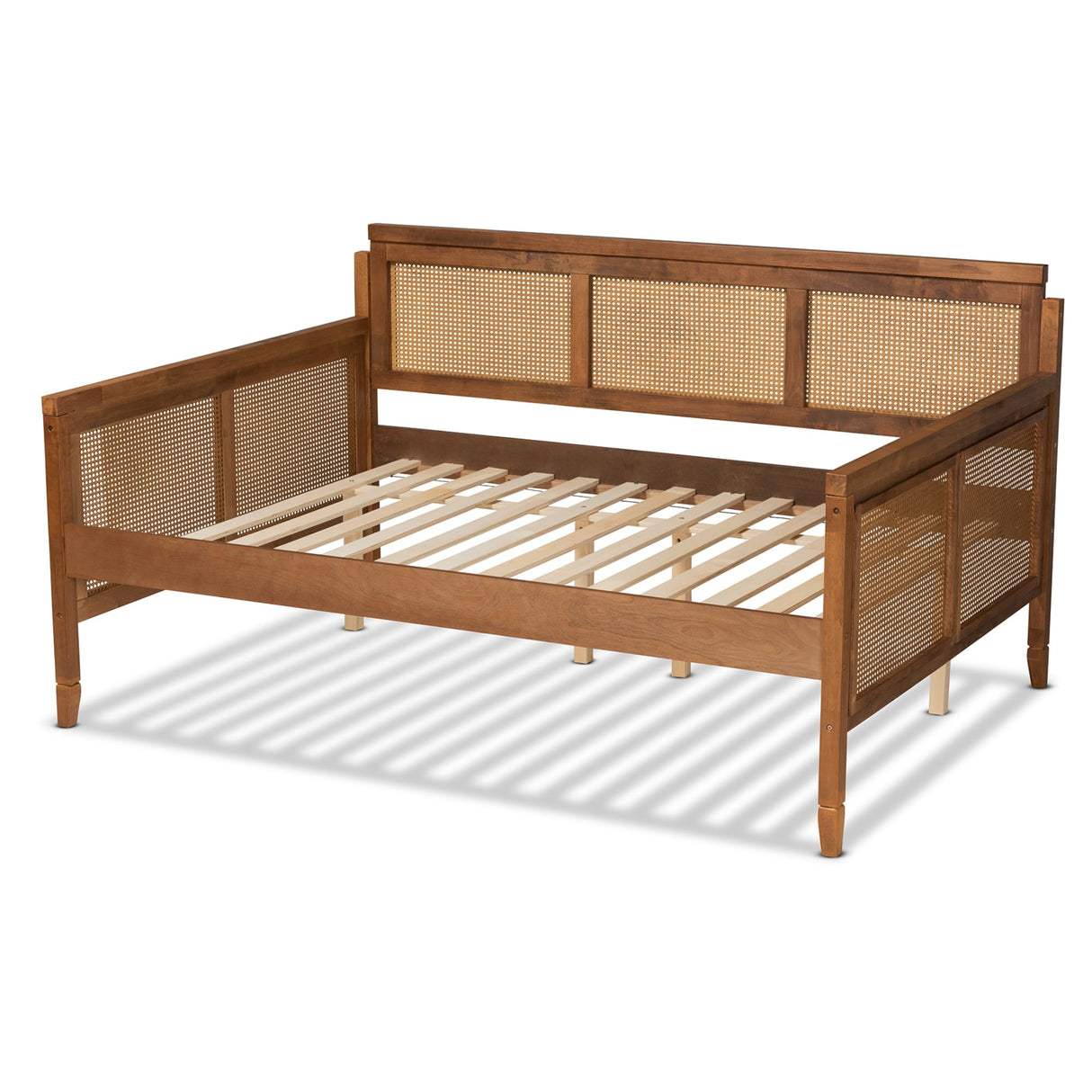 Toveli Vintage French Walnut Wood and Rattan Full Size Daybed