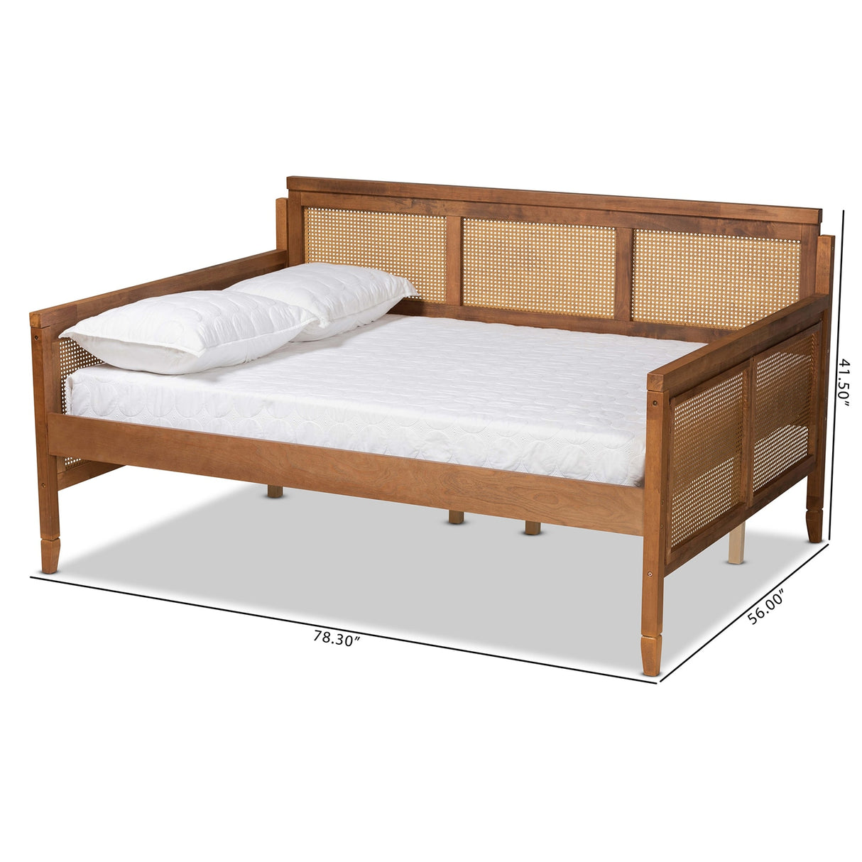 Toveli Vintage French Walnut Wood and Rattan Full Size Daybed