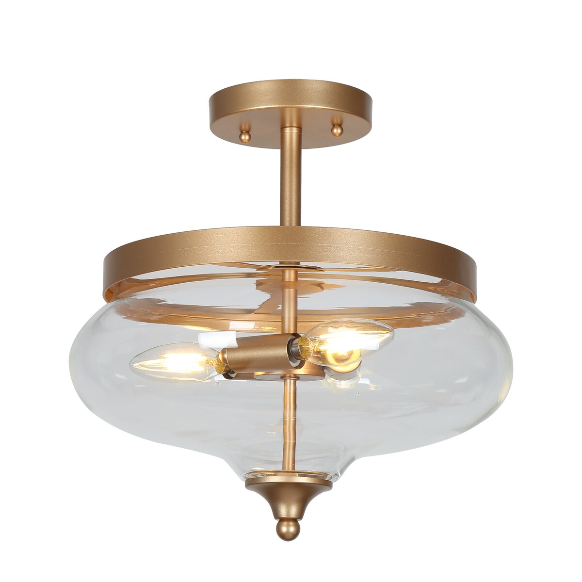 Modern Semi-Flush Mount Teardrop Glass 3-light Brass Metal Light Fixture - Brass Gold - D12.6" x H 13"