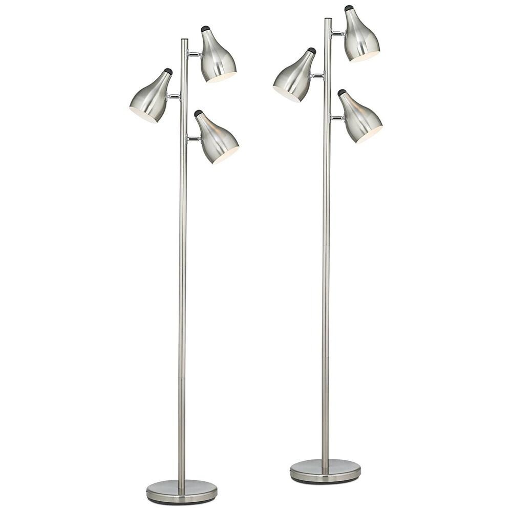 Trac 3-Light Brushed Steel Modern Tree-Style Floor Lamps Set of 2 - 10" x 64"