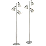 Trac 3-Light Brushed Steel Modern Tree-Style Floor Lamps Set of 2 - 10" x 64"