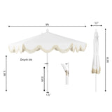 Tracy 9 ft. Classic Cottage Tassel Market Patio Umbrella with Auto-Tilt, Crank, Wind Vent and UV Protection, by JONATHAN Y